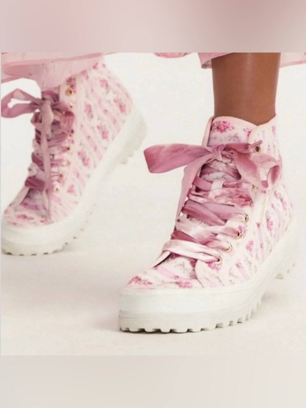 LoveShackFancy Pink Floral High-Top Sneakers